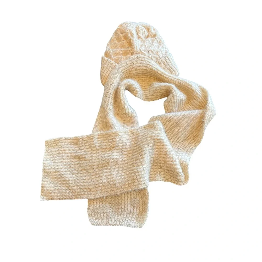 🌴 Cream Knit Hooded Scarf Faux Fur Lined Beanie Scoodie Ivory Winter Wrap